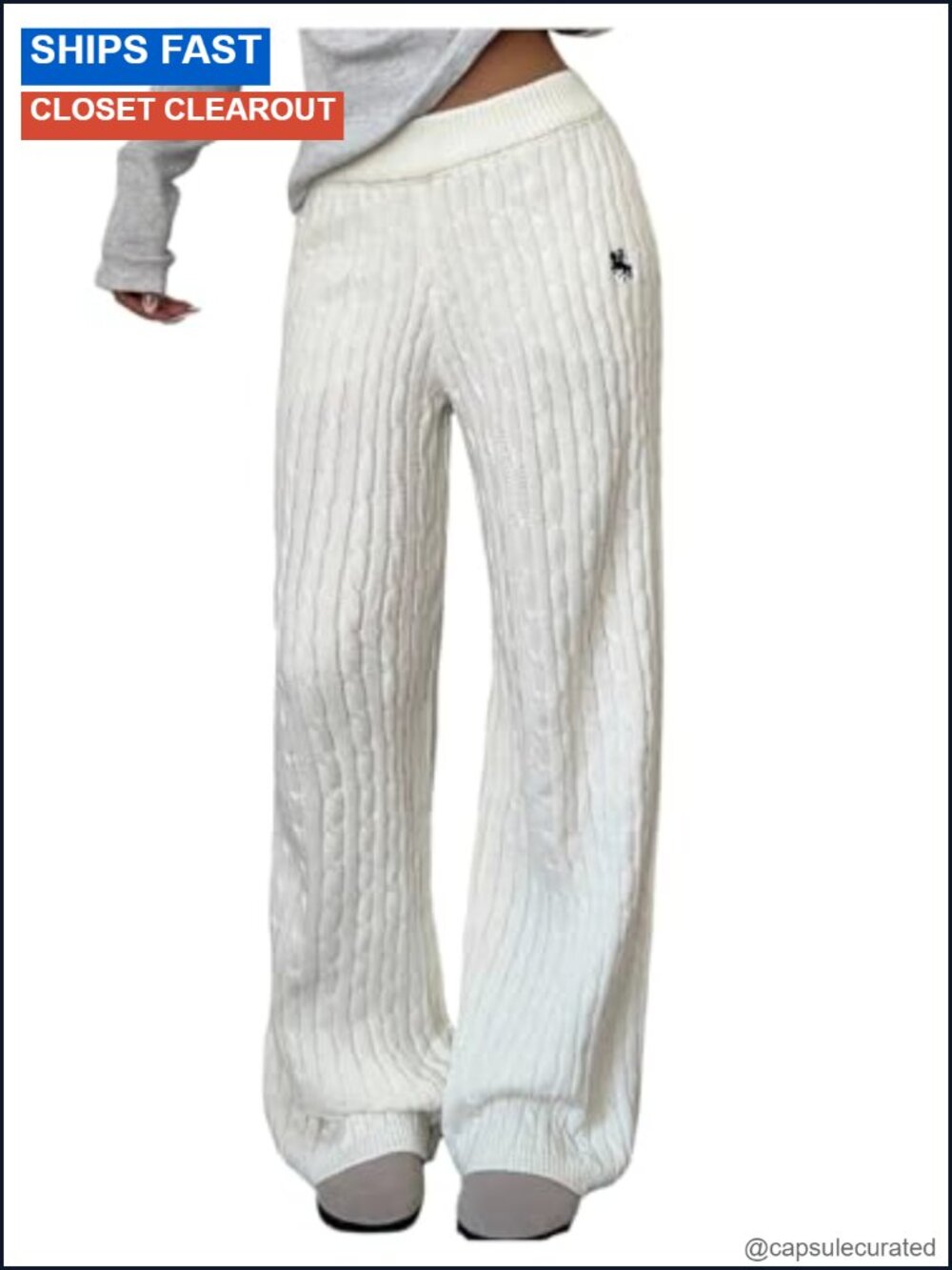 Wide Leg Sweater Pants Low Rise Baggy Elastic Waist Knit Trousers